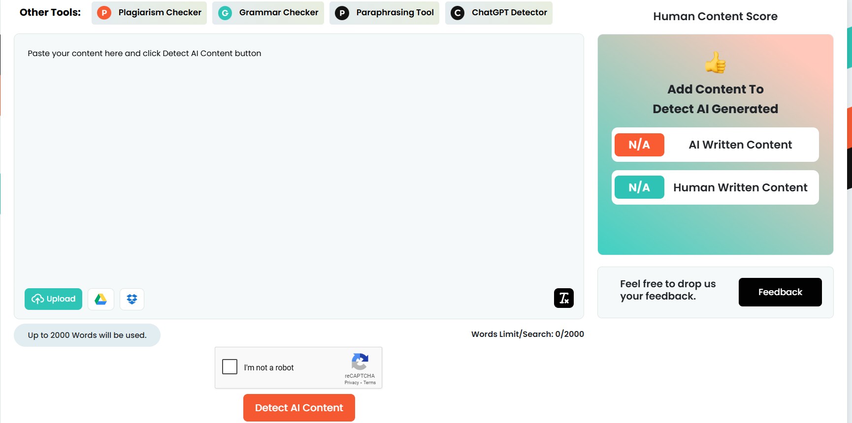 smallseotools AI Content Checker Tool